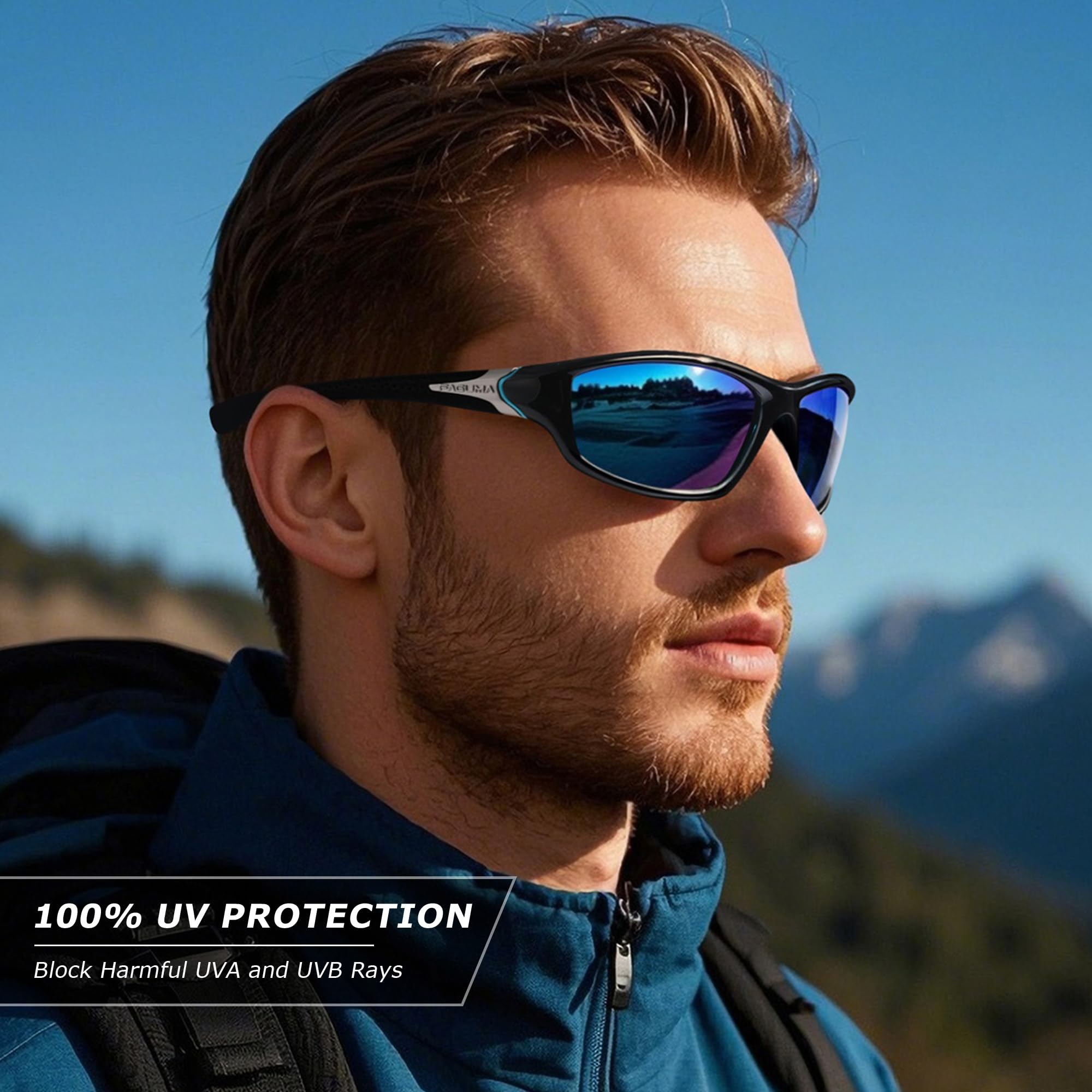 FAGUMA Occhiali da sole polarizzati sportivi per uomo, ciclismo, guida, pesca, protezione UV al 100%