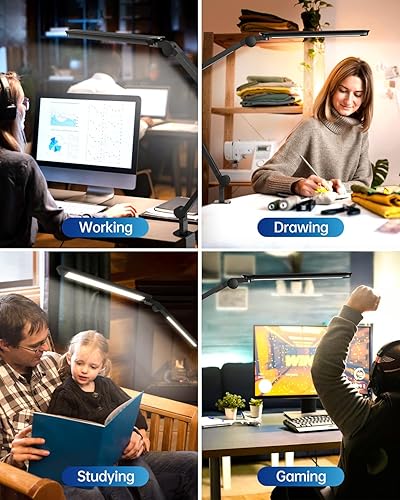 Miniatura 7 de Lámpara de escritorio LED con abrazadera, luz de escritorio de arquitecto de doble luz ultra brillante con brazo oscilante ajustable, 4 modos de