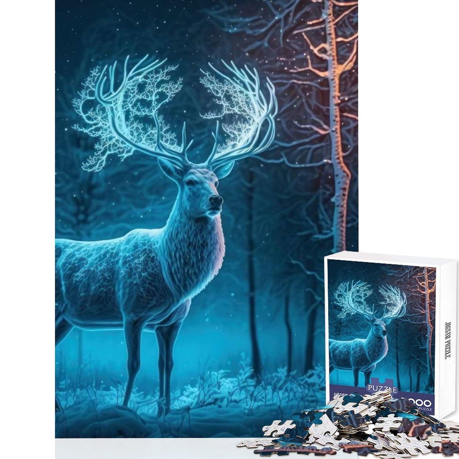 Magical Deer in Nature 1000 Teenager Pieces Jigsaw Puzzle Think Skill Game Tight Interlock No Gaps Easy to Learn Family Enjoyment 38x26cm