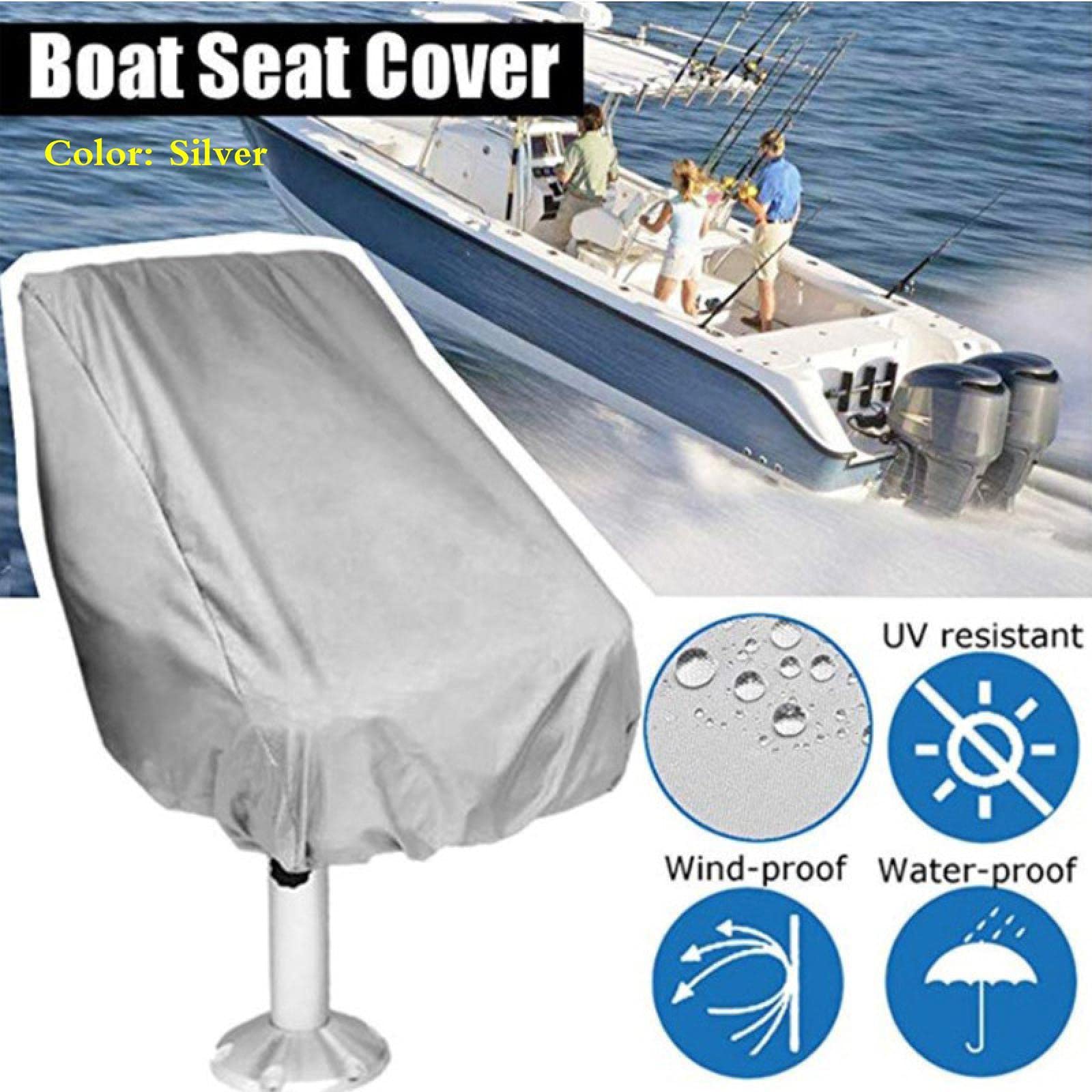 Housse De Siège De Bateau, 2 Pièces Bâche De Siège Capitaine avec Cordon De Serrage, Imperméable, Argent Oxford 210D 56 * 61 * 64cm