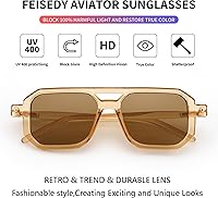Vista 5 de Feisedy - B2622 - Lentes de sol estilo aviador, cuadrados, clásicos de los años 70, unisex, con montura clásica retro y elegante, UV400 Marco