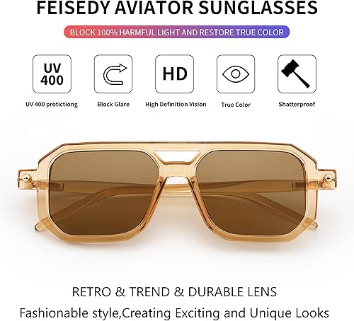 Miniatura 5 de FEISEDY Gafas de sol estilo aviador planas vintage de los años 70 para mujeres y hombres, montura clásica retro con estilo UV400 B2622