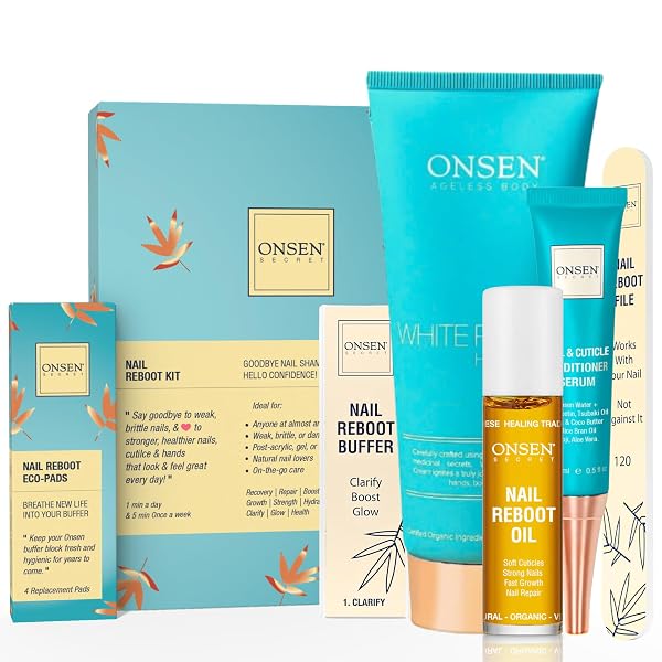 Onsen Japanese Nail Buffer & Shine Kit - Professional Nail File, 3-Way Nail Buffer Block with Free Replacement Pads & Na