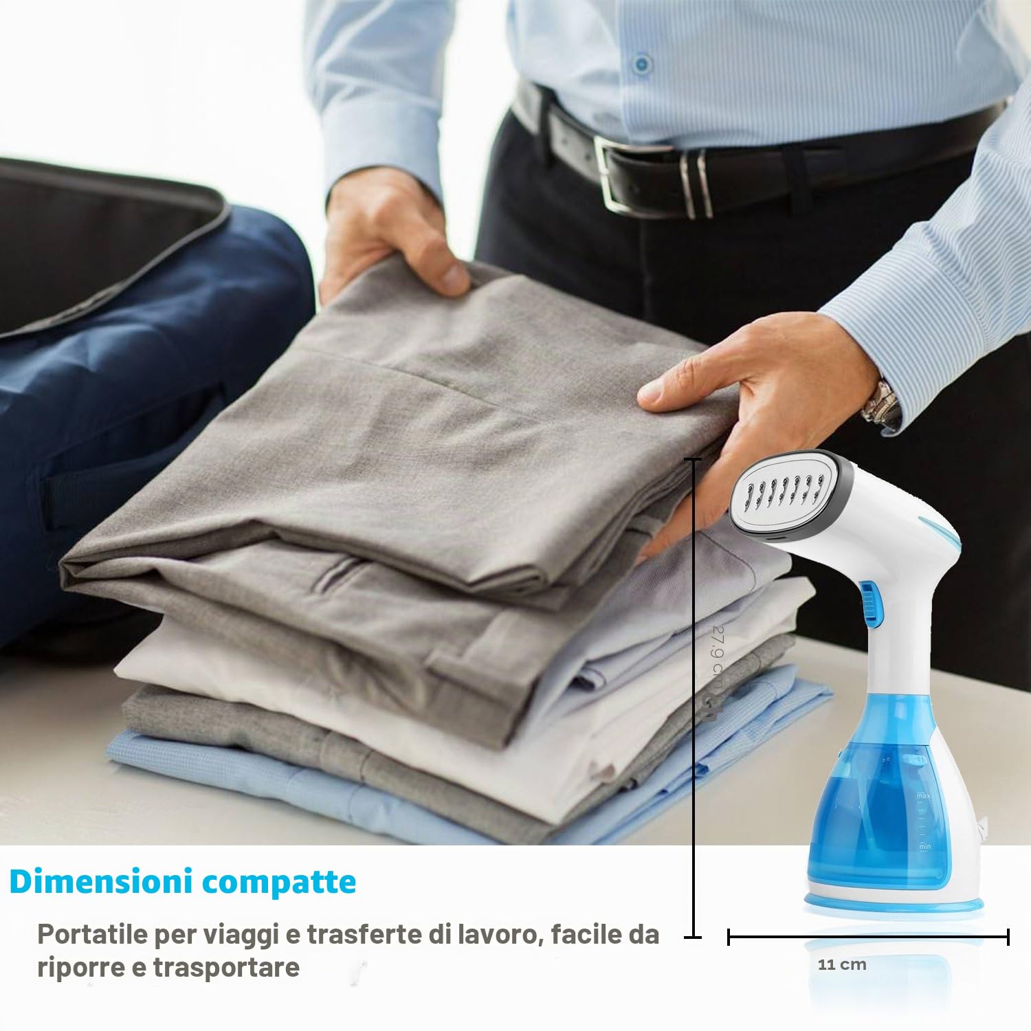 KOREY Ferro da Stiro Verticale,280ML Stiratrice Verticale,1500W Regolabile Automaticamente/Manualmente Stiratrice a Vapore Portatile,Piccoli Elettrodomestici Utilizzabile per Viaggio e Casa