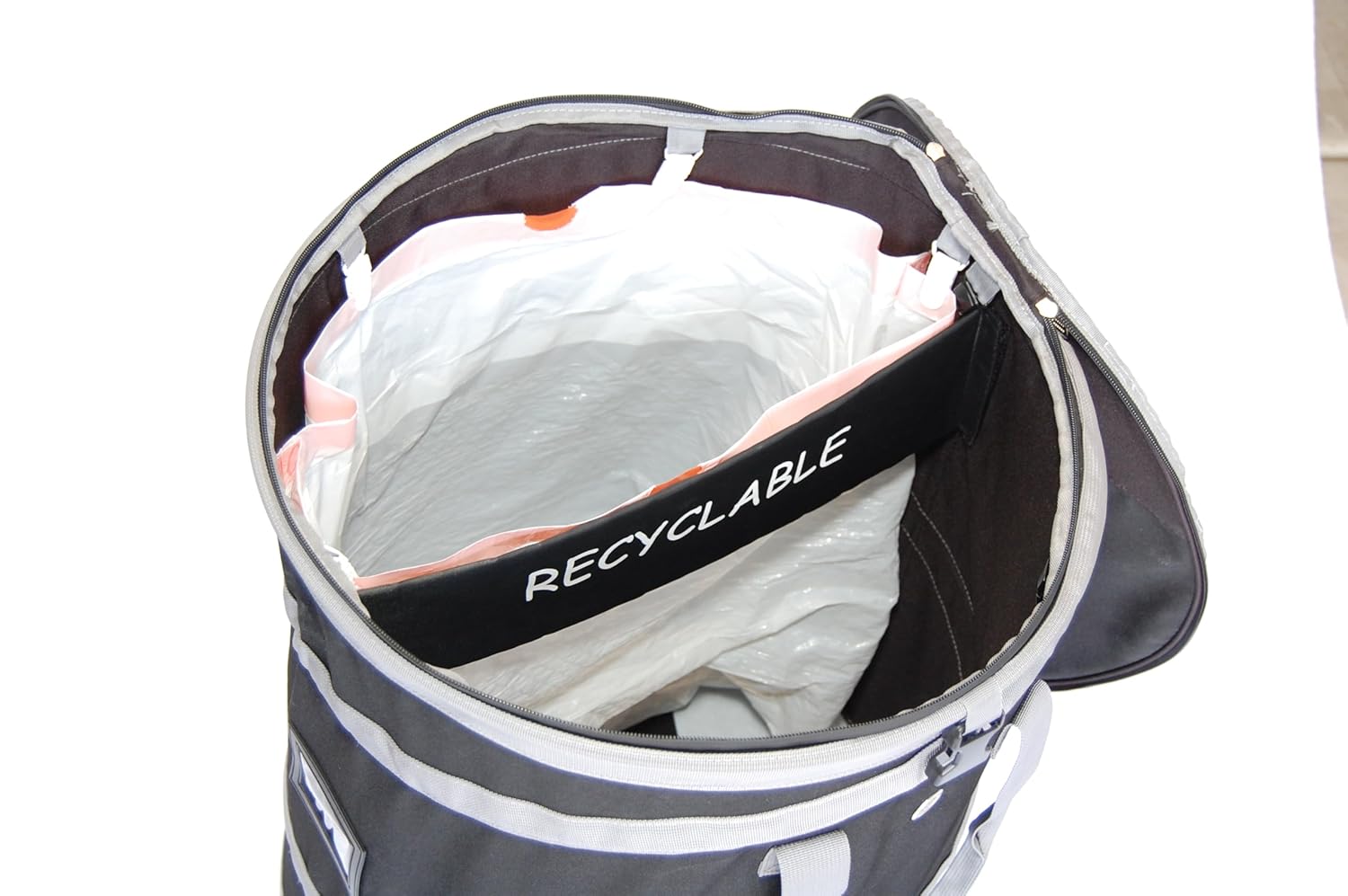 RV Camping Pop-Up Collapsible Trash Garbage Can with Removable Divider Holds 2 Trash Bags Collapsible Storage with Built in air Vent and top Storage Compartment Included Hold Down Stakes. (Black)