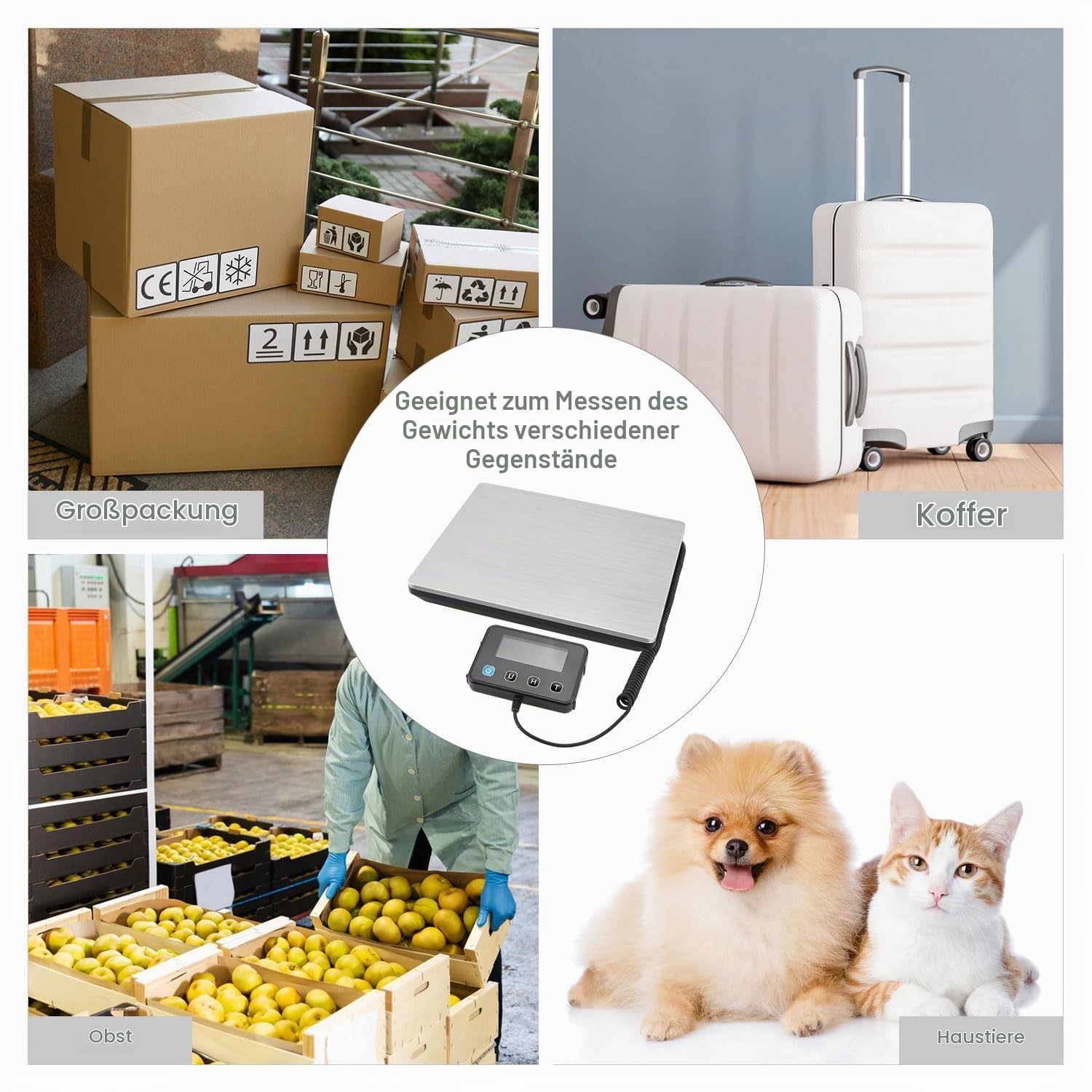 Anesty Digitale Paketwaage bis 200kg, Edelstahl Plattformwaage Briefwaagen mit LCD-Display, Hold/Tara Funktion, Batterien & USB Stromversorgung - Ideal für Pakete, Gepäck, Lager & Postämter