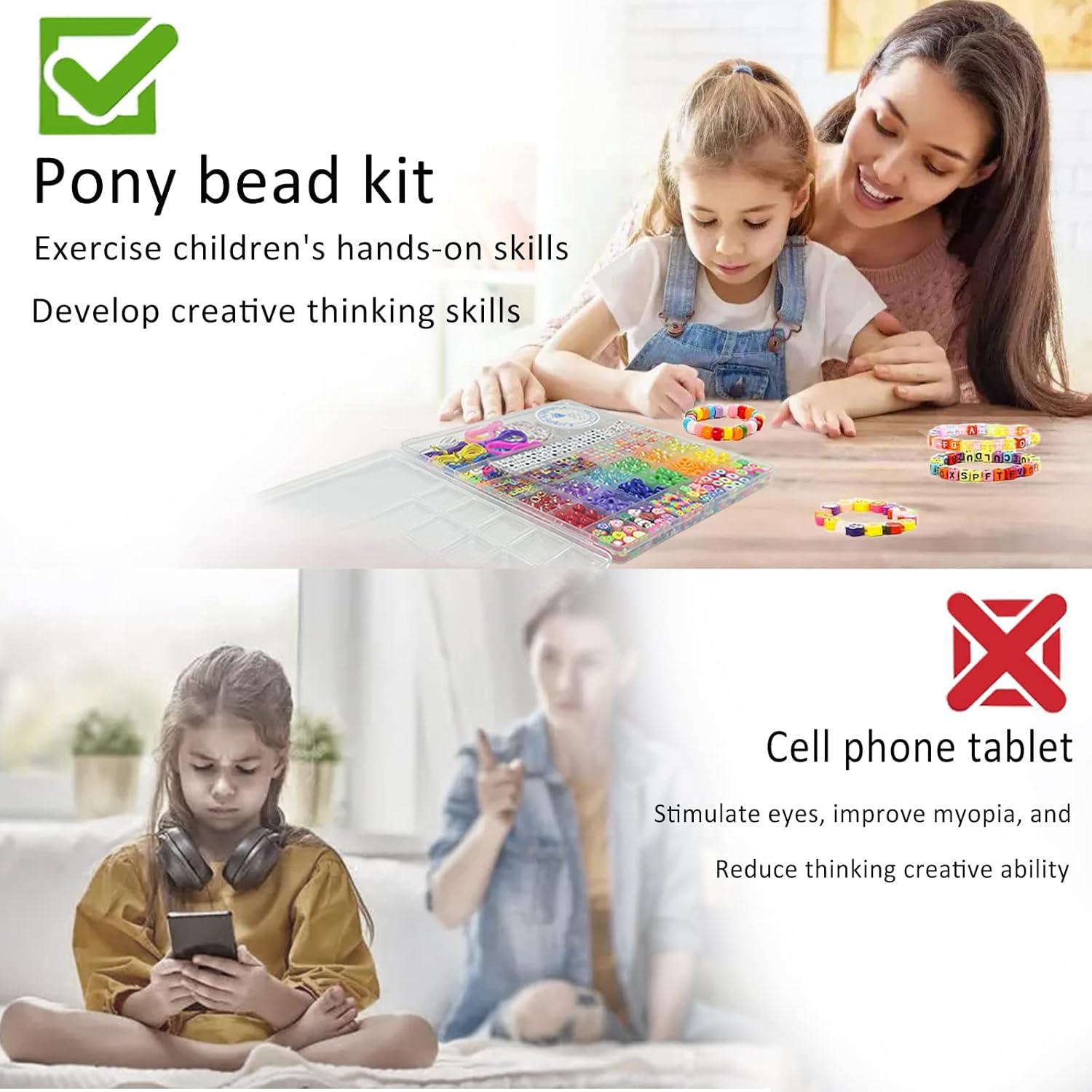 LIS HEGENSA Bracelet Making kit, Craft Bead Making Pony Beads, Polymer Clay Beads, Smiling face Beads, Letter Beads, Jewelry Making kit, DIY Handicraft Gifts for Girls Aged 6 to 12