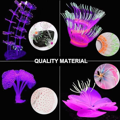 Miniatura 6 de Paquete de 4 plantas de silicona para decoración de peceras brillantes con simulación de lechón brillante, anémona de mar de coral, fluorescencia,
