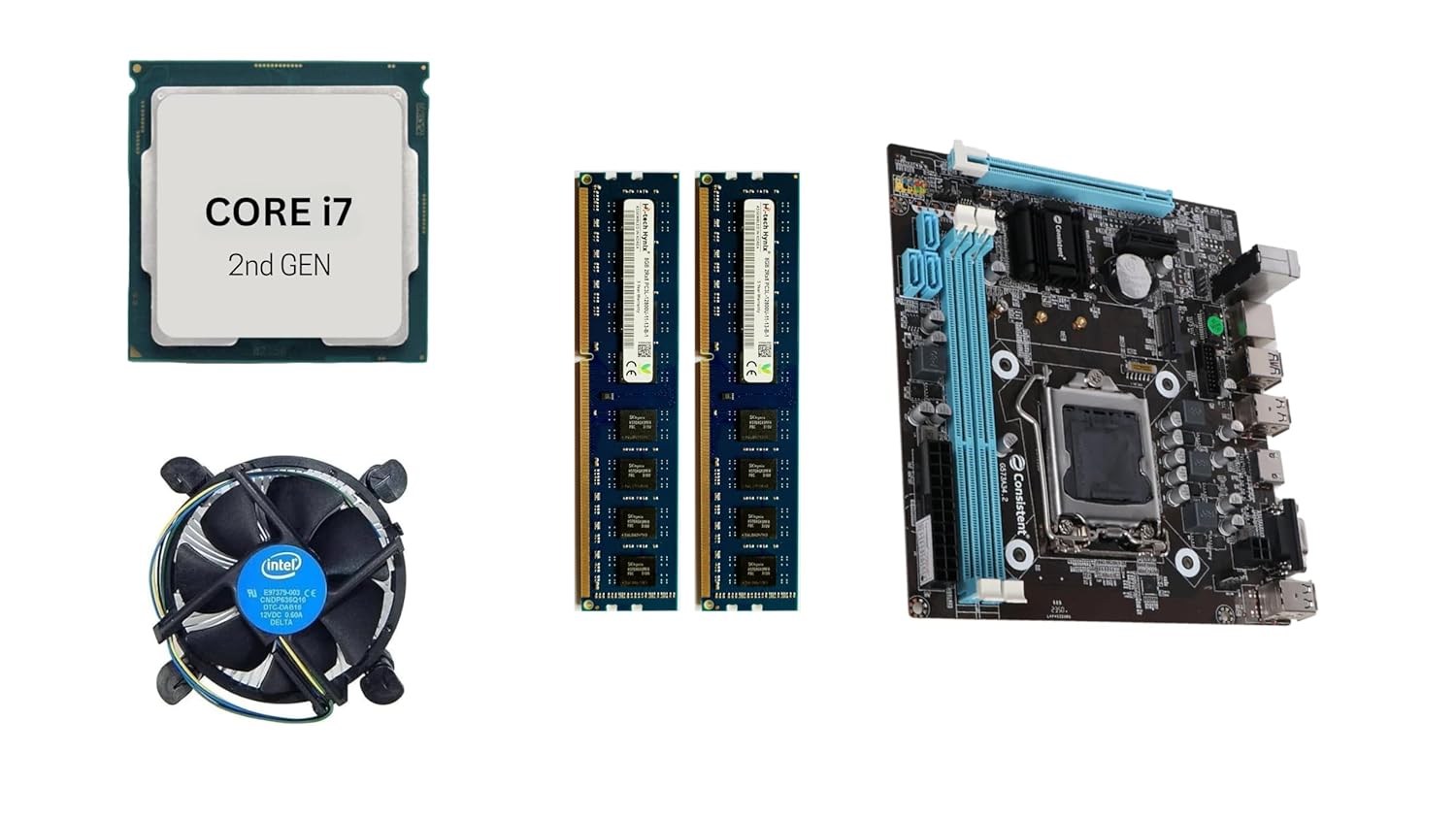 Core i7 2nd Gen Desktop H61 Motherboard Combo Kit with 16 GB RAM, CPU Fan, Sheild Combo Kit | Pre Assembled | Pre Tested [ No Need of Thermal Paste ] | 1 Year Replacement Warranty