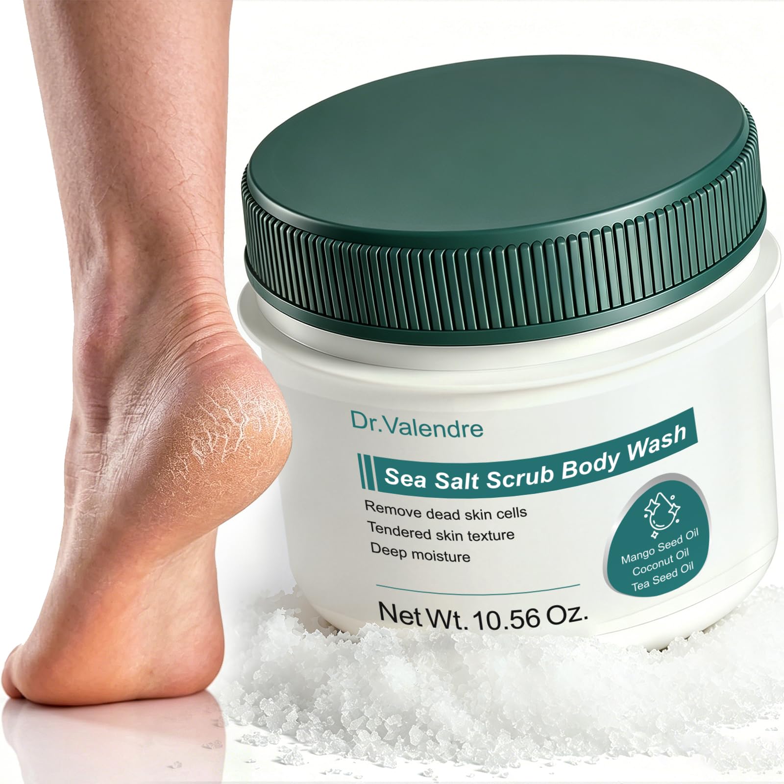 Photo 1 of ?Sea Salt Exfoliating Scrub? – Foot Care Scrub for Dead Skin, Calluses & Cracked Heels – Gently Buffs Rough Dry Feet, Hydrating Foot Polish