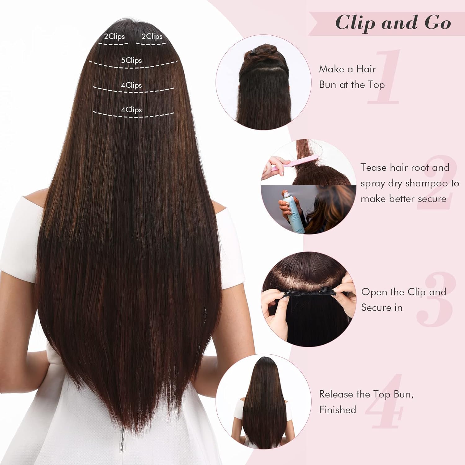 REECHO Clip in Hair Extensions, Hair Extensions Thick Long Lace Weft Lightweight Synthetic Hairpieces for Women (24 Inch-240 Gram(Pack of 5), Golden with Highlights)