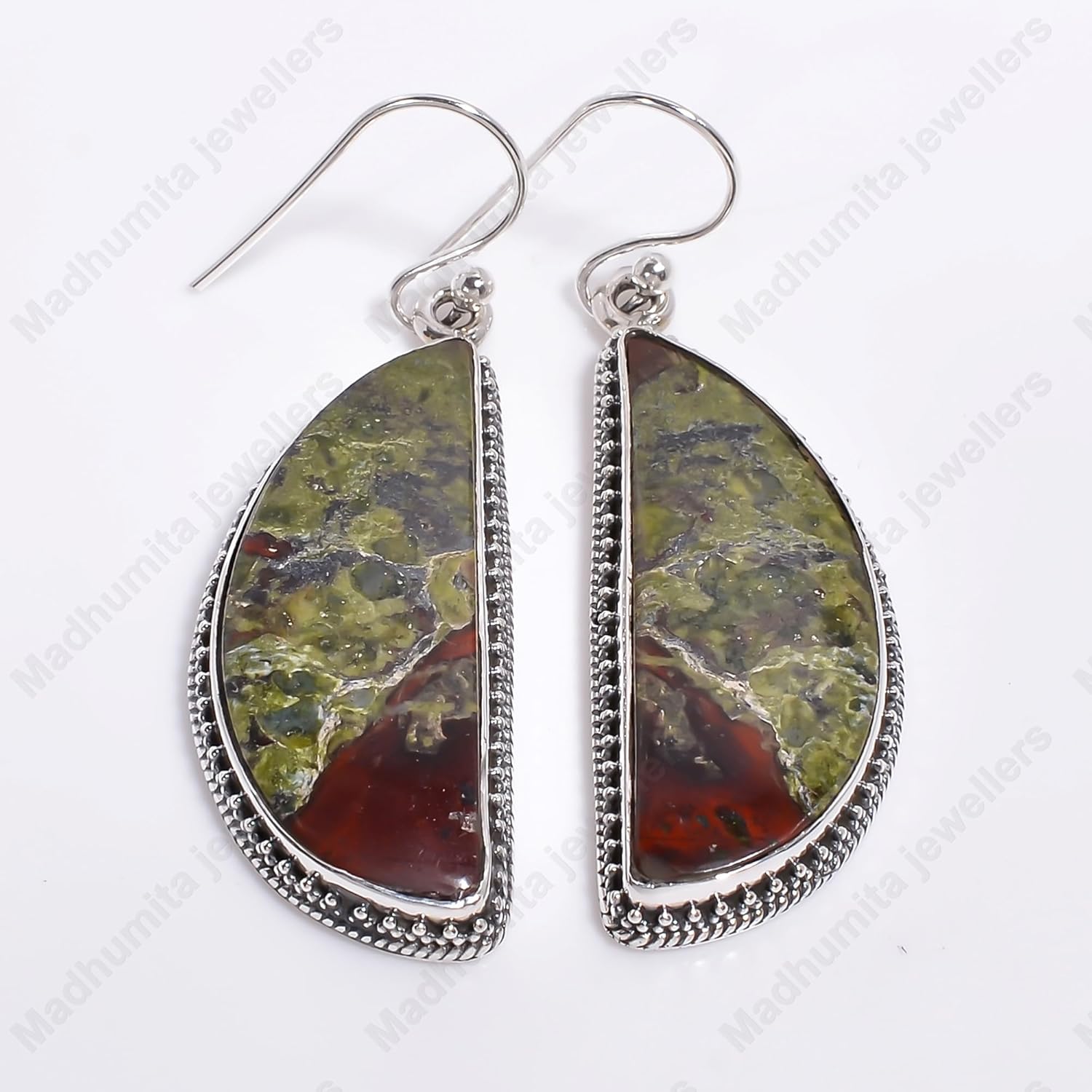 Natural Blood Stone 925 Sterling Silver Handmade Dangle Earrings for Women Jewelry Gift for Her