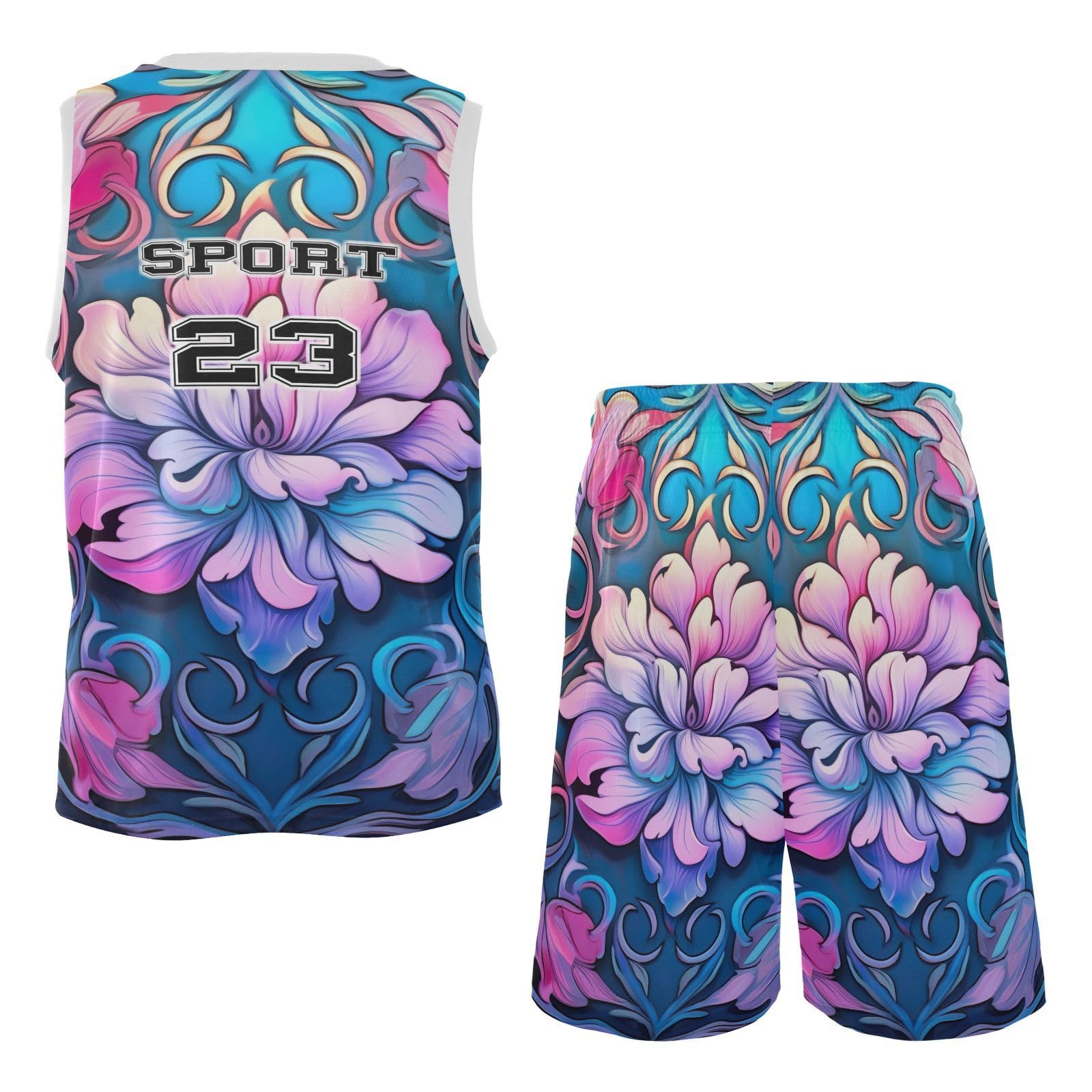 FLildon Mandala Lotus Flower Boys Basketball Jersey Set Tank Top Shorts Tracksuit Sport Training Suit for Kids, L