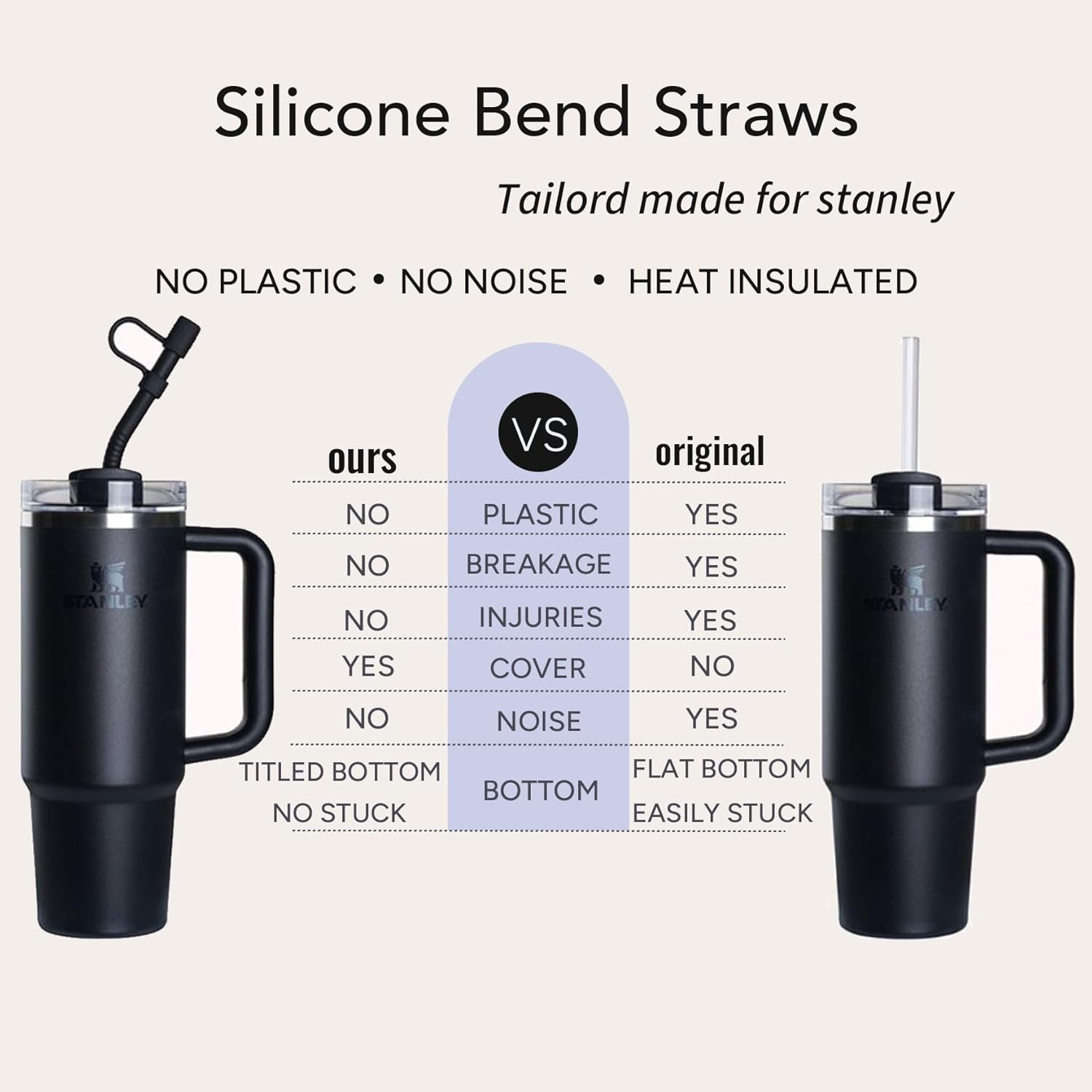 12" Extra Long Silicone Replacement Straw With Cover for Stanley Owala 30/32/40 oz Cup/Tumbler, 6 Pack Reusable Flexible Bent Drinking Straw with Removable Cap/Topper,Stanley Cup Accessories - Image 4