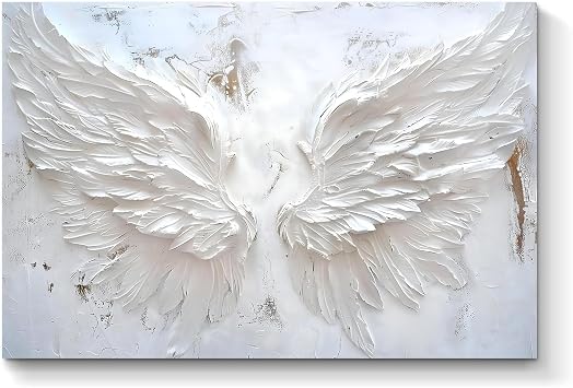 GADZRTIL Angel Wings Picture Abstract Angel Canvas Wall Art White Minimalist Painting Abstract Feather Wall Art Vintage Wings Canvas Brown and White Artwork for Living Room 16x24inch No Frame