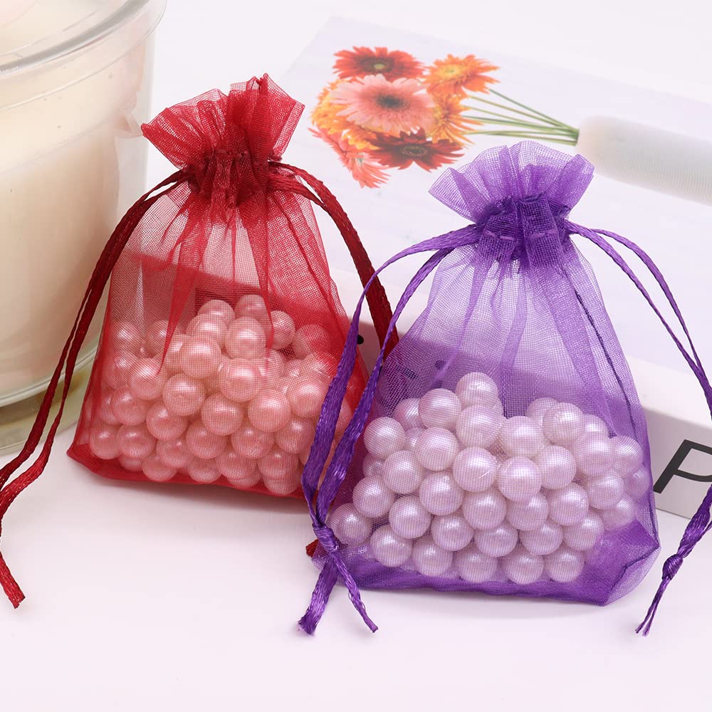 Bolsa de Organza Morado oscuro 7x9cm 100PCS Leeyunbee para Regalo Joyas Dulces