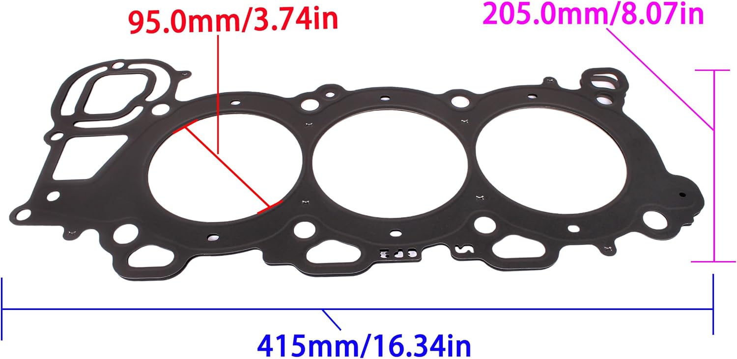 Outboard Engine 69J-11181-00 01 02 03 6P2-11181-00 99999-03292-00 Cylinder Head Gasket for Yamaha Boat Motor 200HP 225HP 250HP V6 / 27-887848 27-887848002 for Mercury Mariner
