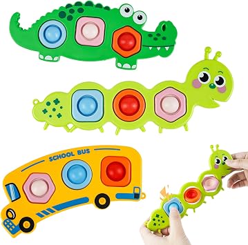 3 Pcs Fidget Popper Sensory Toys, Airplane Travel Toys Pop Fidget Toys Essential Activities, Autism Christmas Classroom Gifts