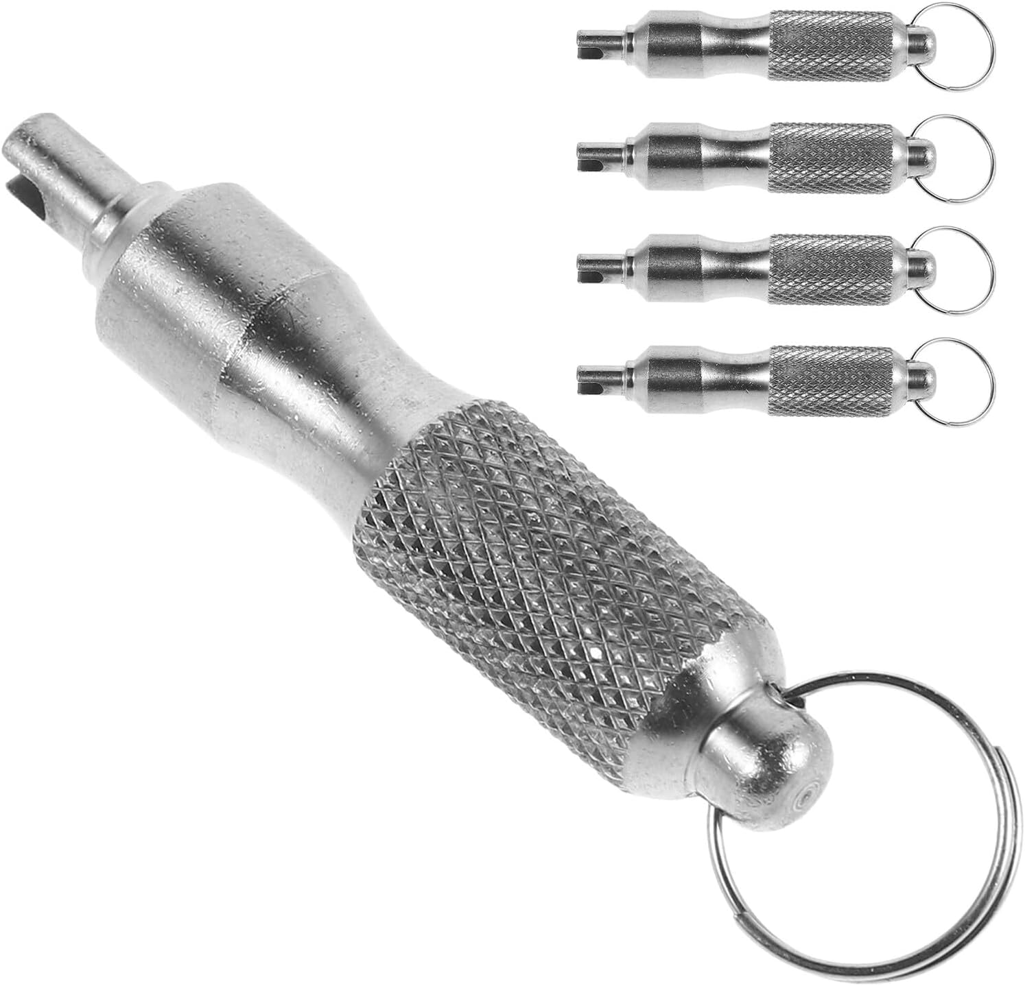 5pcs Stainless Steel Valve Core Removal Tools with Keychain – Portable Tire and Ac Valve Core Disassembly Tool for Car, Bike, Truck, and Air Conditioning Repair