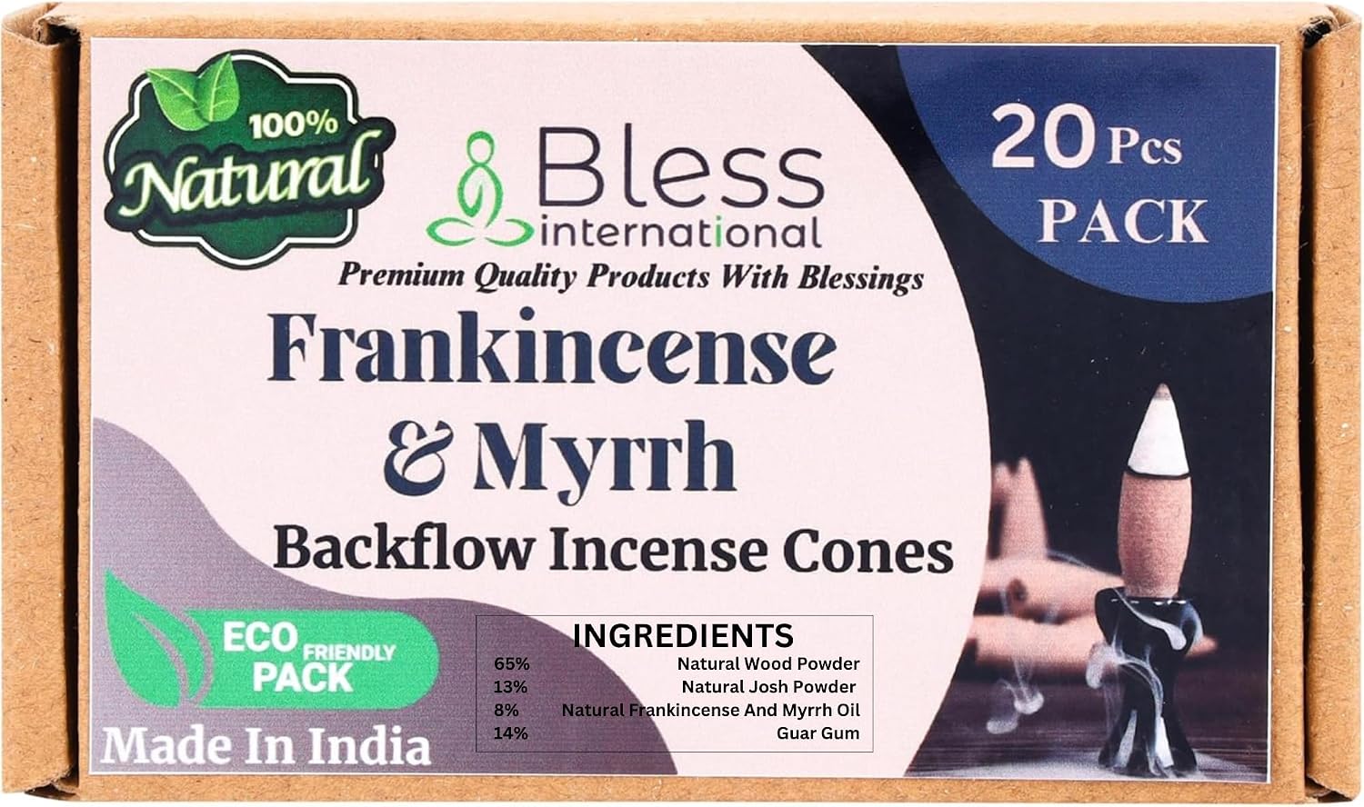 Bless-International Frankincense-and-Myrrh-100%-Natural-Incense-Backflow-Cones-for-Waterfall Handmade-Organic-Chemicals-Free for-Purification-Relaxation-Positivity-Meditation The-Best-scents-20-Count