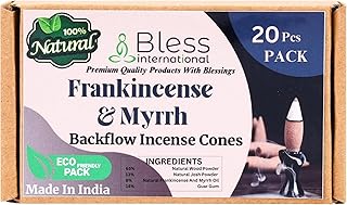 Bless-International Frankincense-and-Myrrh-100%-Natural-Incense-Backflow-Cones-for-Waterfall Handmade-Organic-Chemicals-Free for-Purification-Relaxation-Positivity-Meditation The-Best-scents-20-Count
