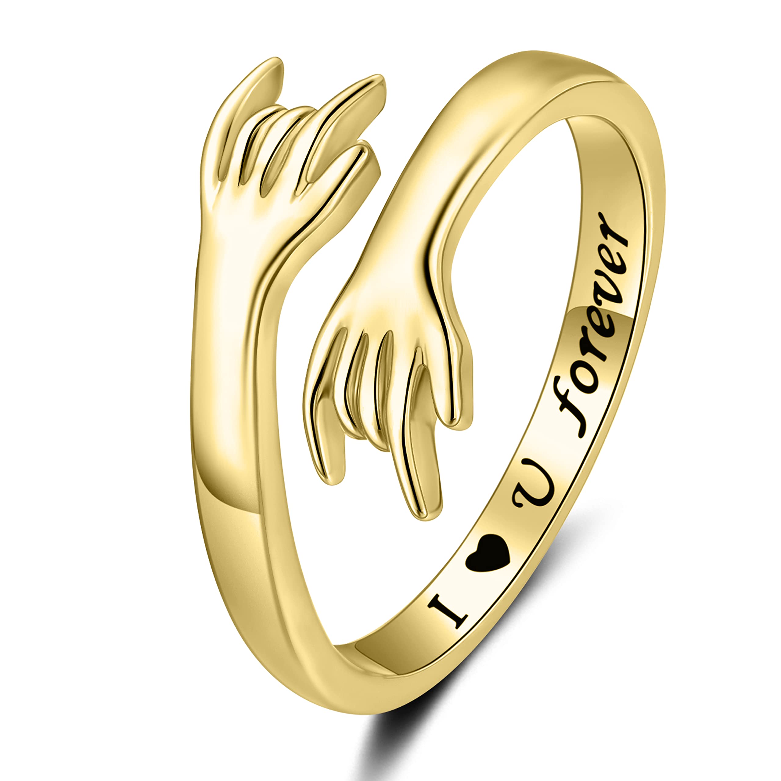 ZOEXUE Hug Rings for Women Sterling Silver - White Gold/18K Gold/Thick and Thin Ring Hugging Rings for Men Rock Hip Pop Hand Band Rings I Love You