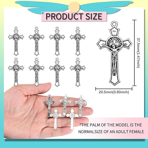 Miniatura 2 de 30 dijes de cruz católica de Jesús de aleación, esmalte de San Benito, medalla de San Benito, dije de crucifijo para hacer joyas, cuentas de