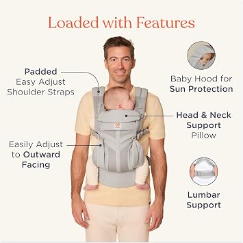 Ergobaby Omni Classic Baby Carrier for Newborn to Toddlers 0-48 Months | 4-Position Breathable Mesh Baby Carrier with Ergonomic Support, Fits 7-45 lbs, Charcoal Grey