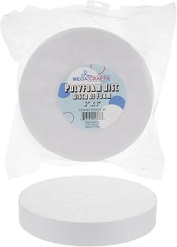 Mega Crafts 2 pcs White Poly Craft Foam 6 Inch Disc, Durable, Solid Polystyrene Discs, Arts & Crafts, Ornaments, Crafting Projects, Knitting Party Favors, Modeling, Decorations, Teachers, Artists