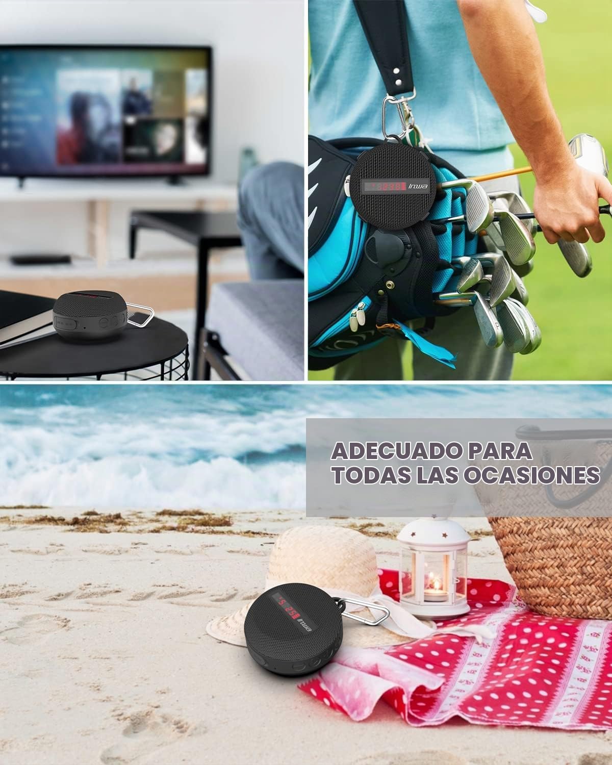 Inwa Altavoz Inalámbrico Portátil Bluetooth para Bicicleta, TF Modo, 480 Minutos Tiempo de Reproducción, Micrófono Incorporado, IP65, para Bici, Ducharse, Senderismo(Negro, Pantalla de Velocidad)