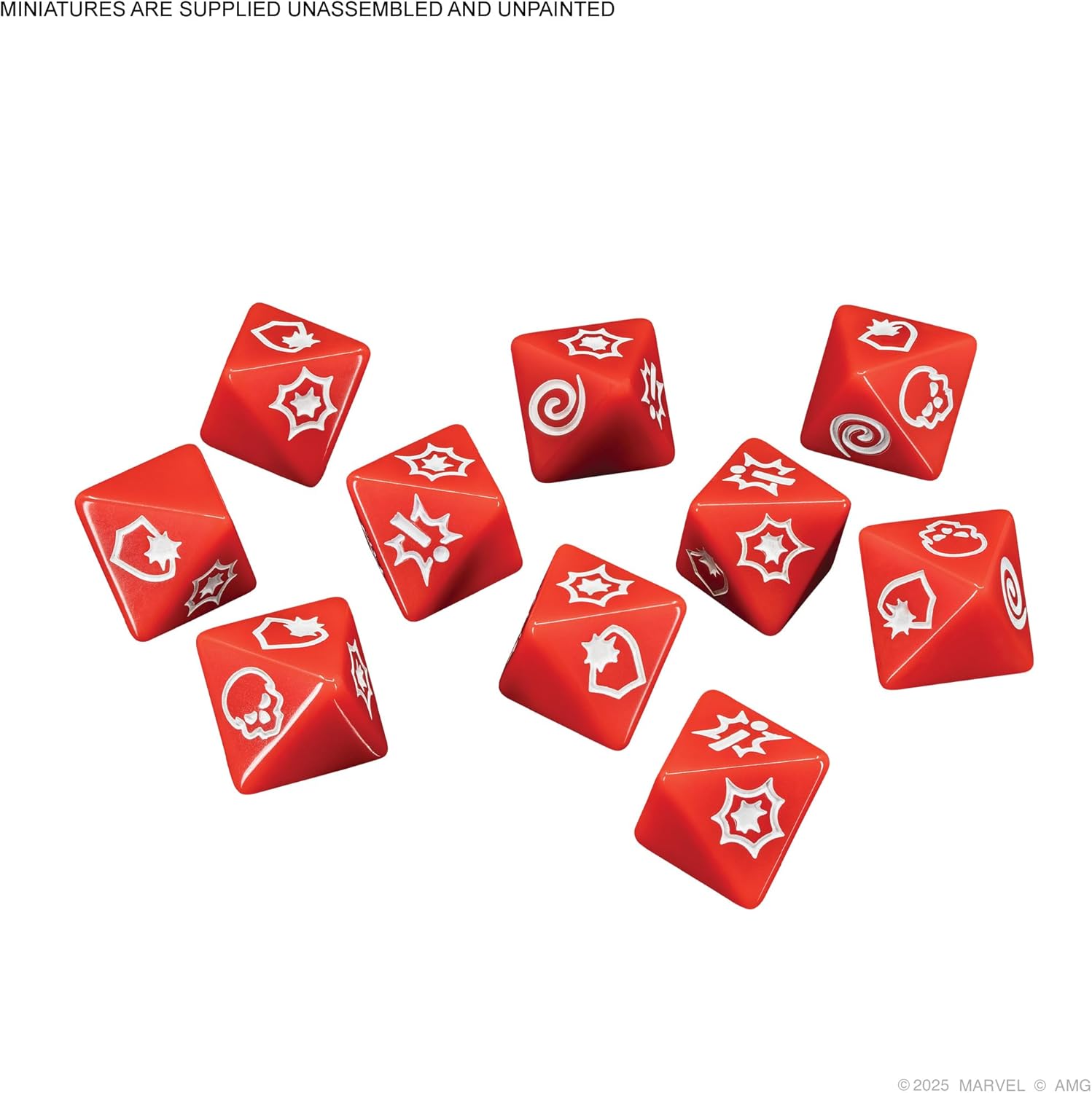 Marvel: Crisis Protocol DICE Pack - 10 Custom 8-Sided Dice for Expanded Gameplay, Tabletop Superhero Game, Ages 14+, 2 Players, 90 Min Playtime, Made by Atomic Mass Games