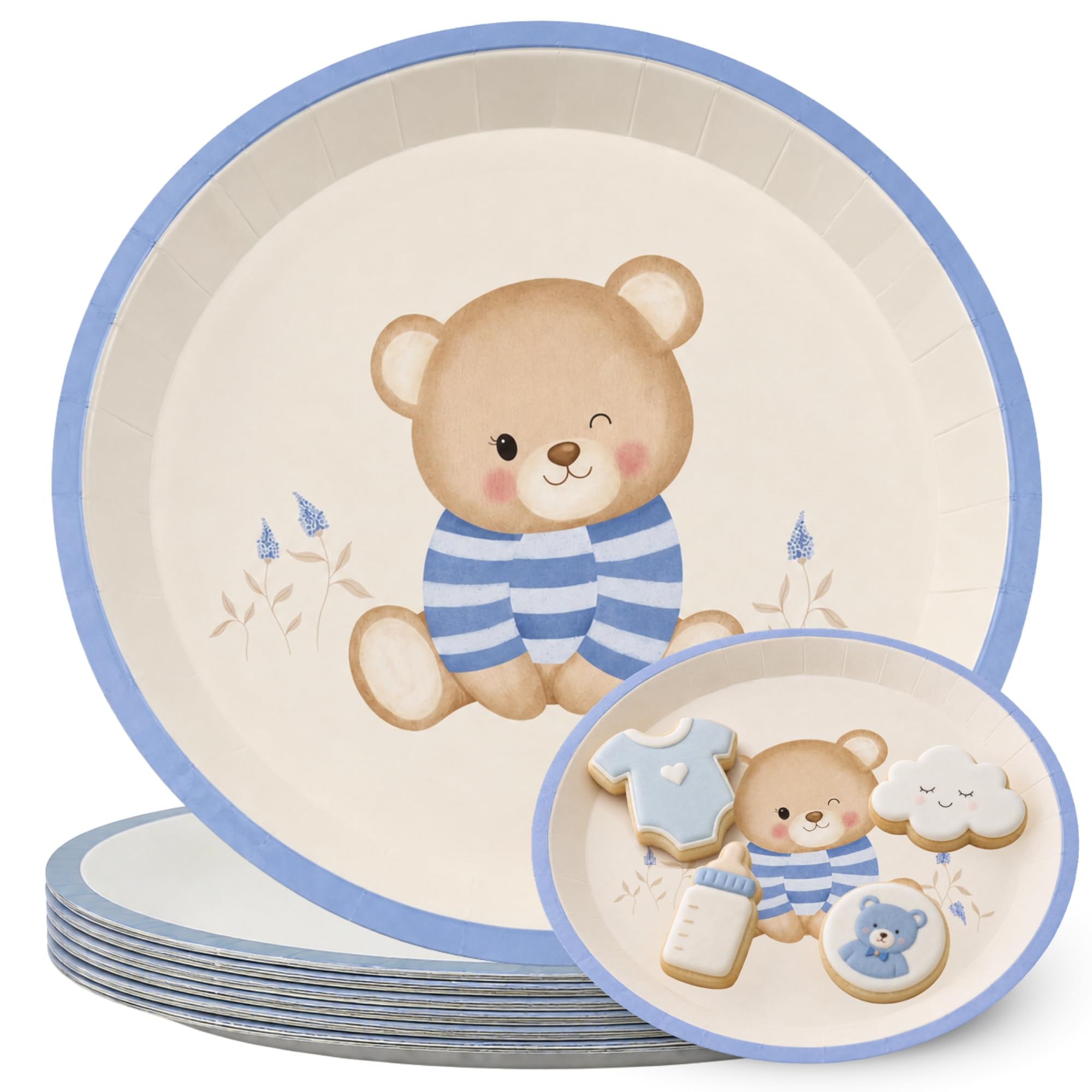 Platos de cartón, Platos Desechables cartón, Diseño Oso Azul, 6 Unidades - imagen 1
