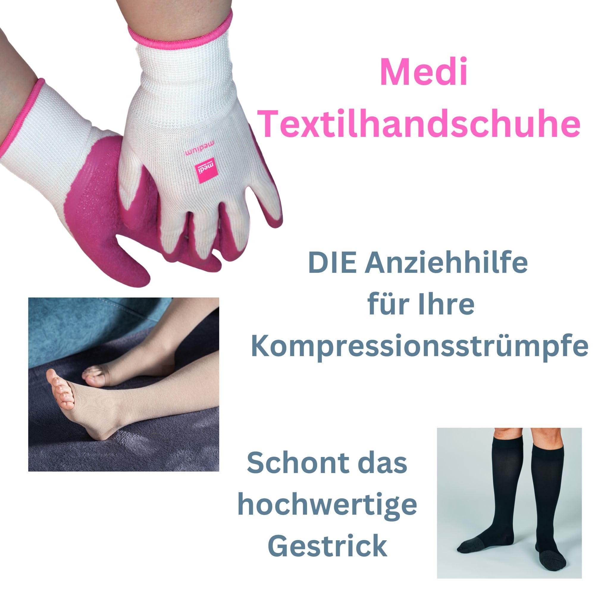 Medi guanti in tessuto (coppia) per una facile applicazione di tessuto a compressione, inclusa rete Olanmarp, facili da usare (guanti taglia M)