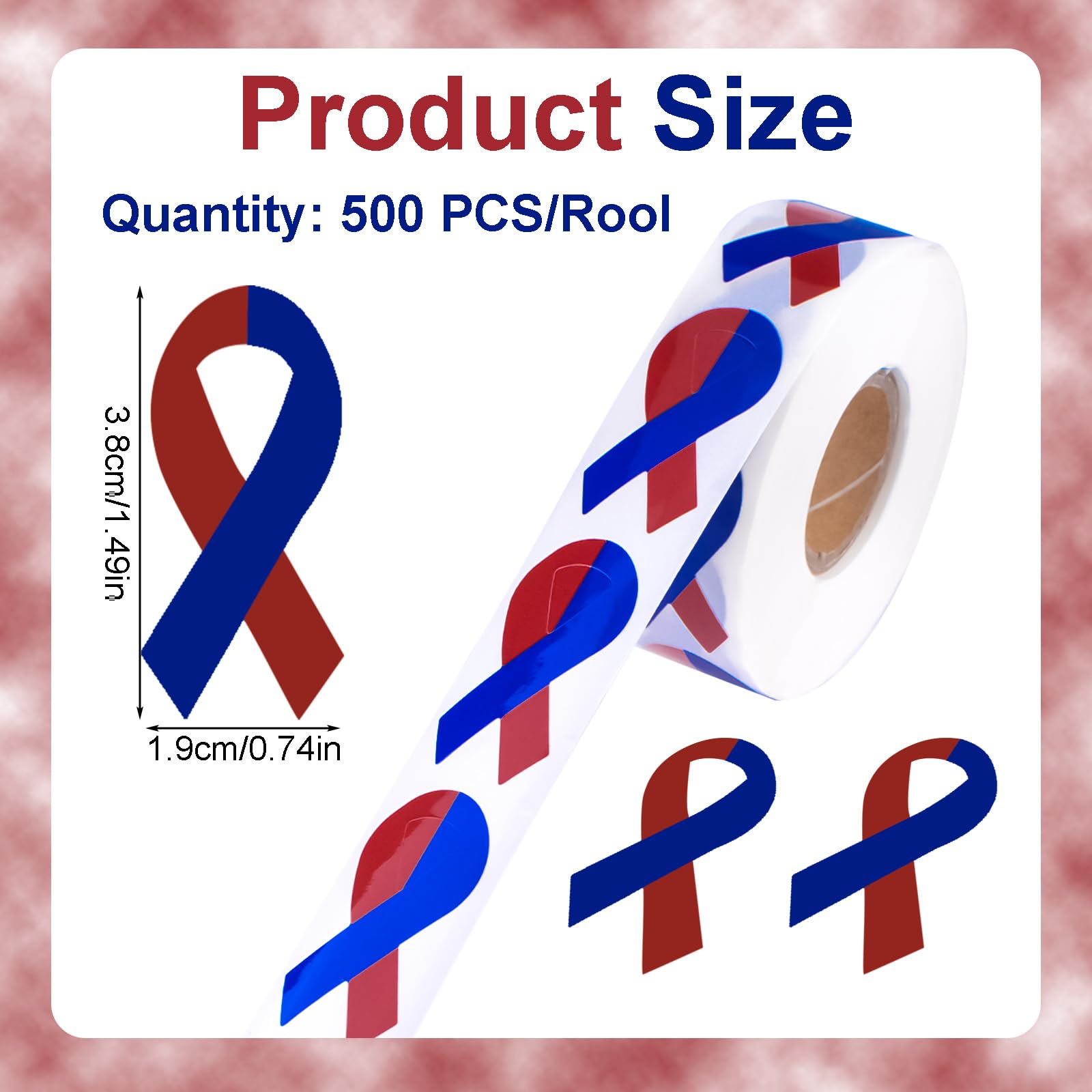 WANDIC 500 PCS Ribbon Sticker Roll Red Dark Blue Ribbon Stickers Congenital Heart Defects Seasonal Affective Disorder Care Stickers,for Family Fundraising Parties,1.9 * 3.8cm - Image 2