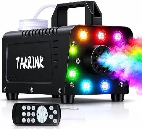 TAKRINK Macchina del Fumo 900W, 8 LED RGB, 16 Colori, Telecomando Wireless | Luci e Fumo Indipendenti, Serbatoio 300ml, Riscaldamento 3-4 min, per DJ, Feste, Matrimoni, Halloween e Natale