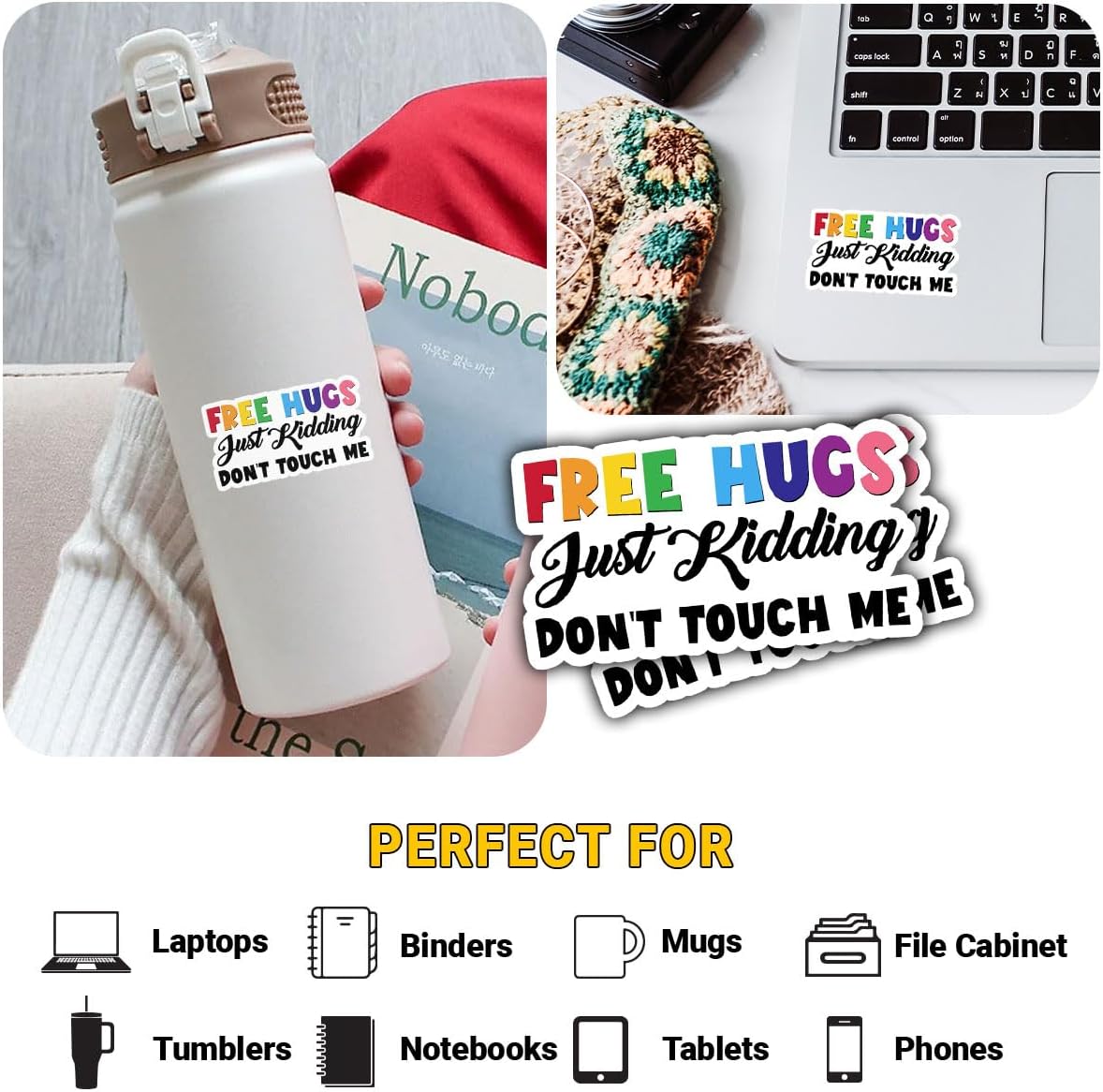 3Pcs Free Hugs Just Kidding Don't Touch Me Sticker Gift Free Hugs image 3