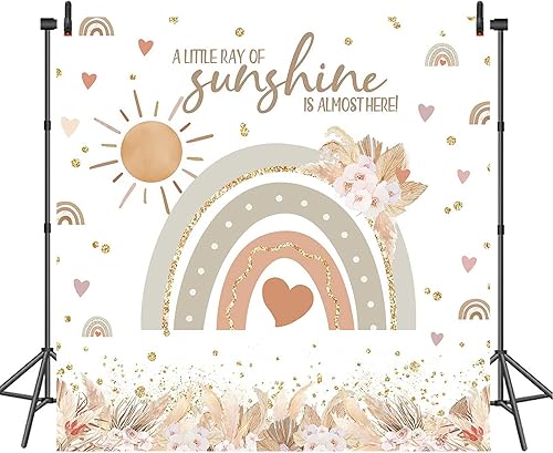 Miniatura 13 de Avezano Telón de fondo bohemio para baby shower, césped de las pampas, fondo bohemio para fotografía de fiesta para niña, arco iris, sol, decoración