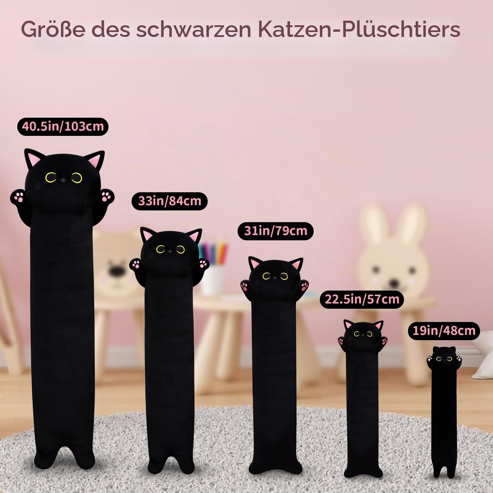 110CM Lange Katze Plüsch Körperkissen, Lange Katze Kuscheltier Stofftier Stofftiere Katzen Kissen Plüschtiere，Kawaii Plüsch Sofakissen Geschenke für Freunde Kinder