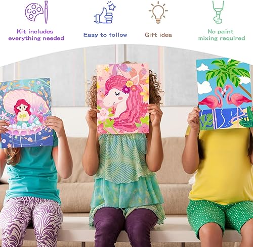 Miniatura 30 de Volmop Paquete de 3 pinturas por números para niños de 8 a 12 años, 10 x 8 pulgadas, lienzo enmarcado con 17 pinturas acrílicas y 6 pinceles Fox