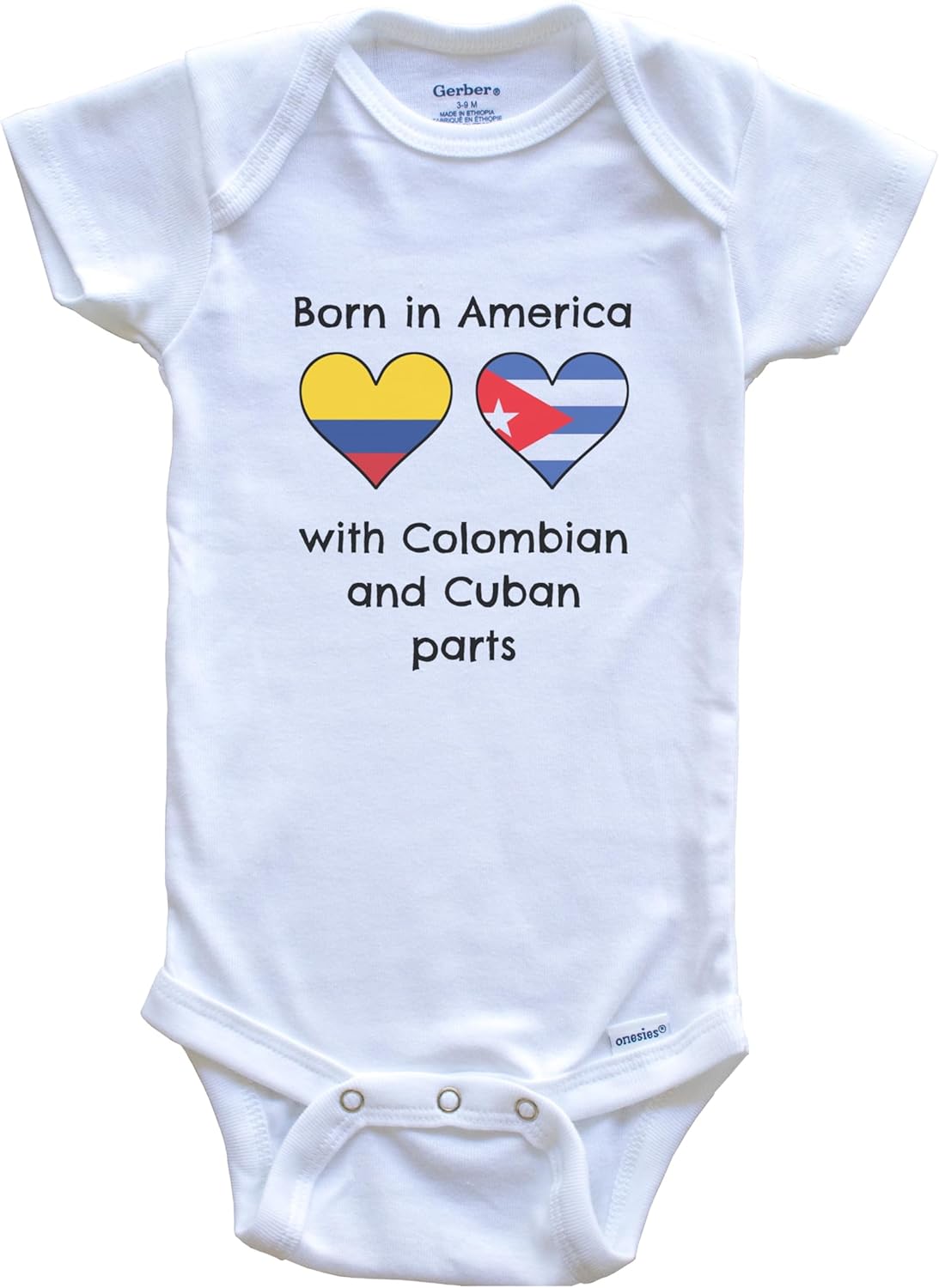 Born in America with Colombian and Cuban Parts Funny Colombia Cuba Flags One Piece Baby Bodysuit