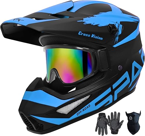 Casco de motocross, casco para jóvenes y adultos para cuatrimoto, motocross, BMX, cuatrimoto todoterreno para montaña, certificado DOT, con guantes,