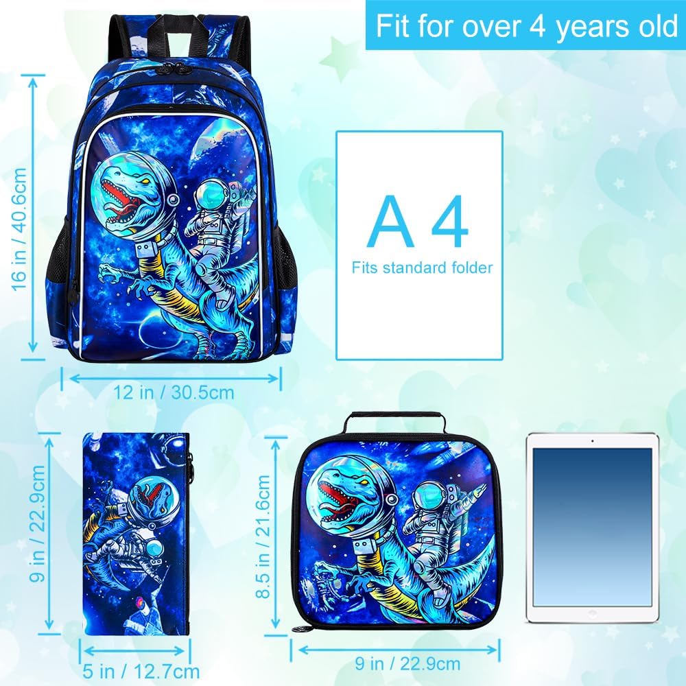 UFNDC 3PCS Boys Backpack,16”Kids Dinosaur Bookbag with Lunch Box, School Bag for Elementary Toddler - Image 4