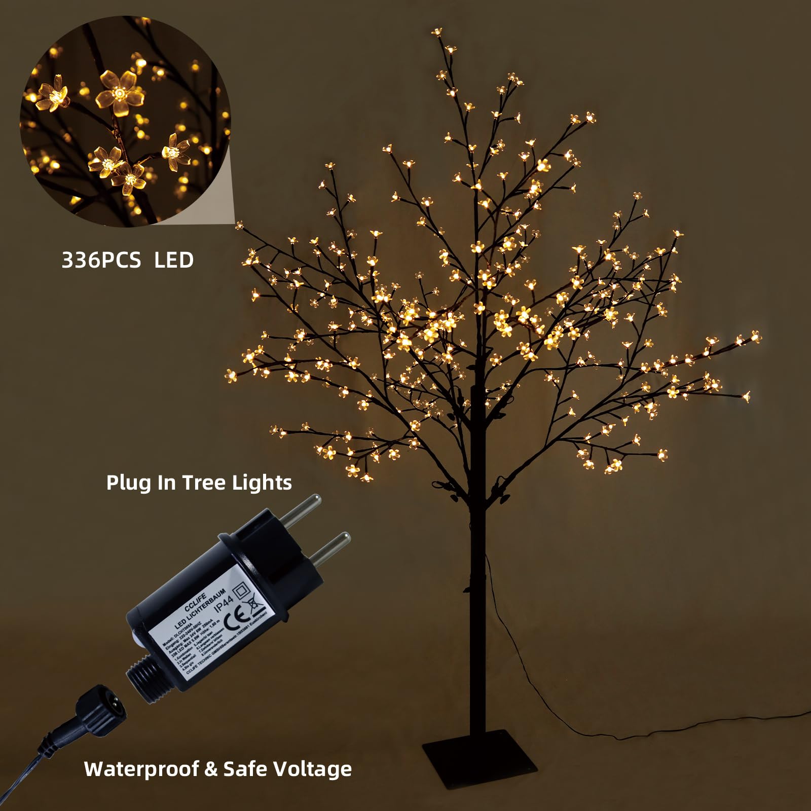 CCLIFE Arbre Lumineux Interieur LED de Noel Extérieur Lumineuse avec Fonction de Mémoire, Lampe Cerisier, Blanc Chaud, IP44, 180cm, 336 LED, CushHom
