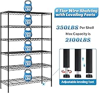 Vista 4 de Estantes de almacenamiento de 6 niveles con ruedas, estantería de metal resistente, capacidad de 2100 libras, estantería de garaje, estantes