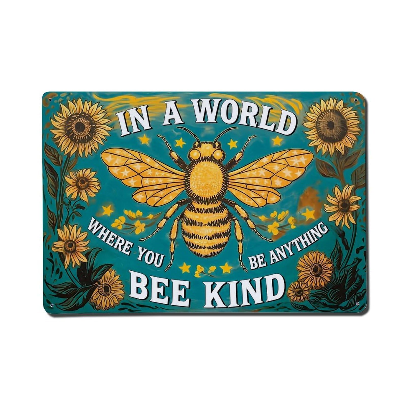 Bee Kind World Pattern Print_2 Metal Tin Sign Plaque