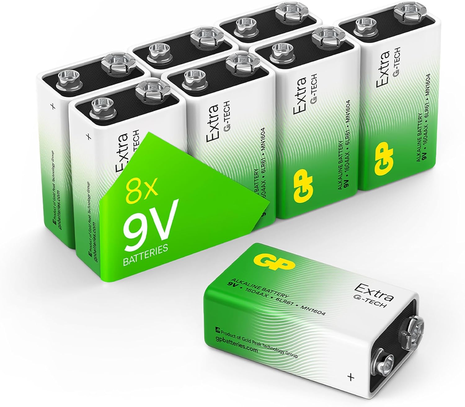 Batteries 9 Volt (9V) Pack of 8 PP3 MN1604 6LR61 6LF22 by GP