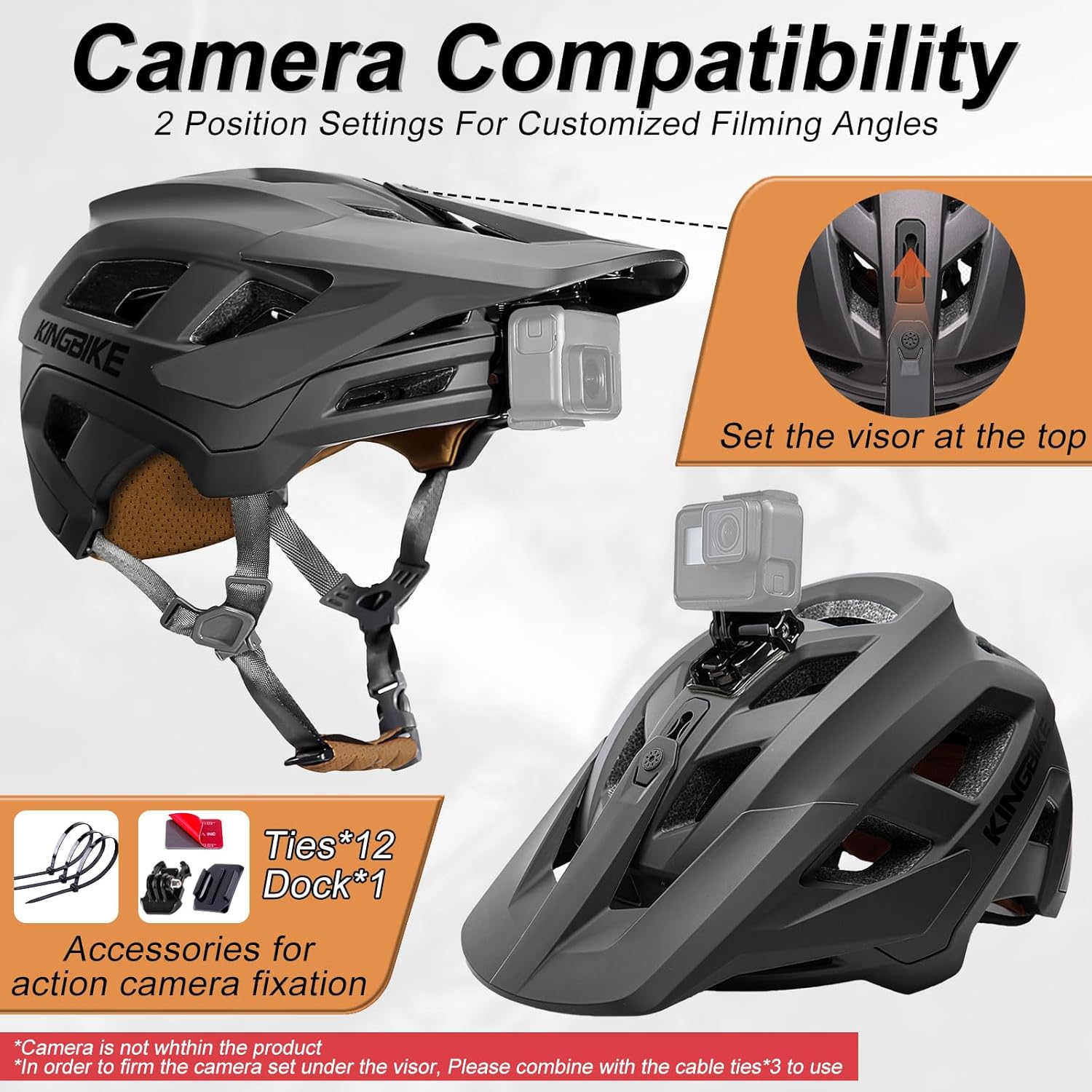 KINGBIKE NTA-8776 Mountain Bike Helmet Professional Ebike Helmets with 3-Level Adjustable Visor & Camera Mount E-MTB Helmet for Adults Men Women Youth E-Bike Safety Certified - Image 3