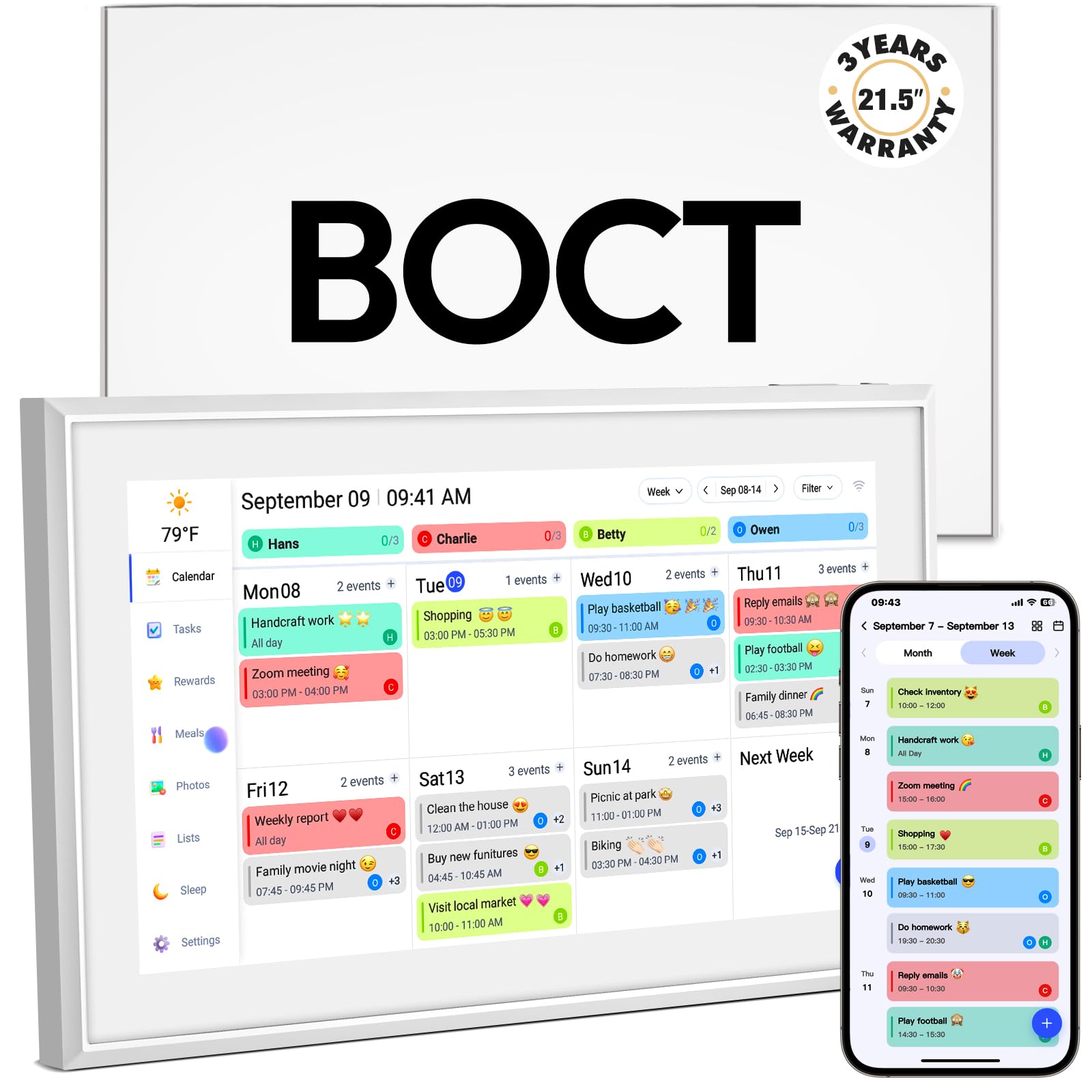 BOCT Digital Calendar: 21.5 Inch Smart Family Calendar & Chore Chart, 1920 * 1080 IPS Wall Mounted Picture Frame, HD Display for Family Schedules Weekly and Monthly Planner To-Do List Notepad
