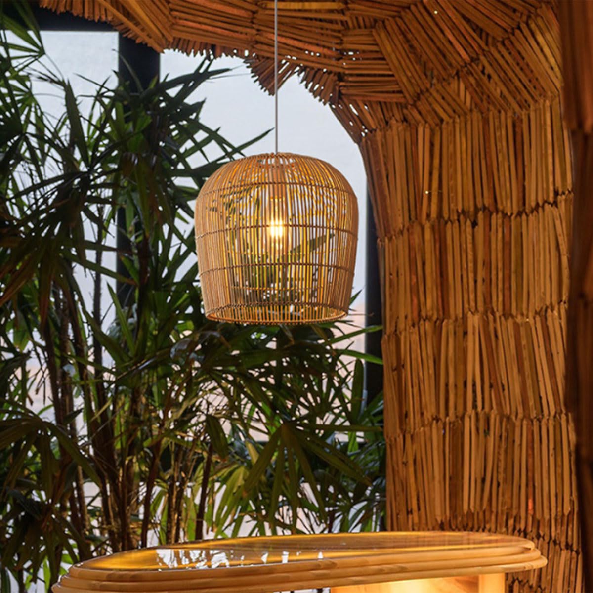 Naturalna rattanowa klatka wisząca lampa wisząca ręcznie tkana pionowa lampa wisząca w paski boho styl sypialnia wyspy kuchenne żyrandol