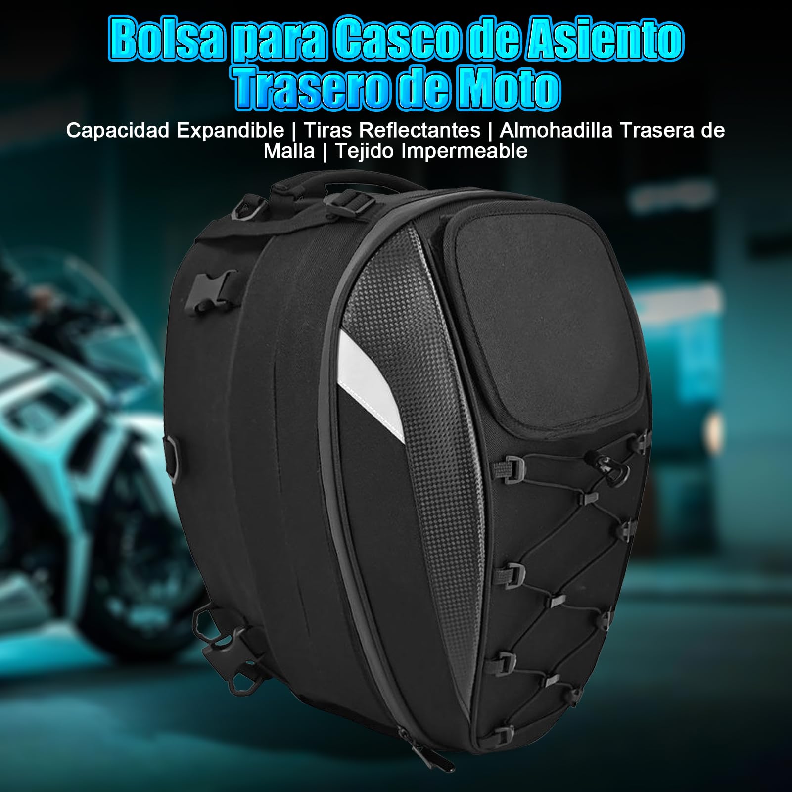 Mochila de 45L de tela Oxford para motocicleta, bolsa de casco resistente al agua con bolsillo de malla elástica y correa para el hombro para motocicleta, para guardar guantes, ropa y otros